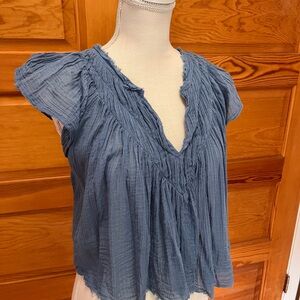 Free People Blue Flutter Sleeve Crop Top